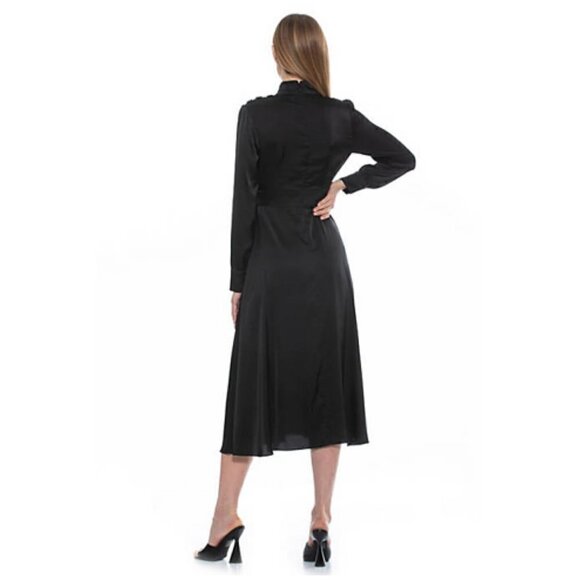 Alexia Admor Black Satin Brooklyn Mock Neck Long Sleeves Midi Dress Size 10 NWT - Picture 2 of 11